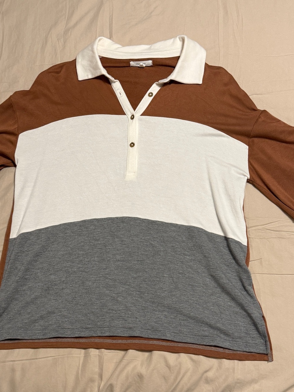 Maurices Brown White Gray Colorblock Polo